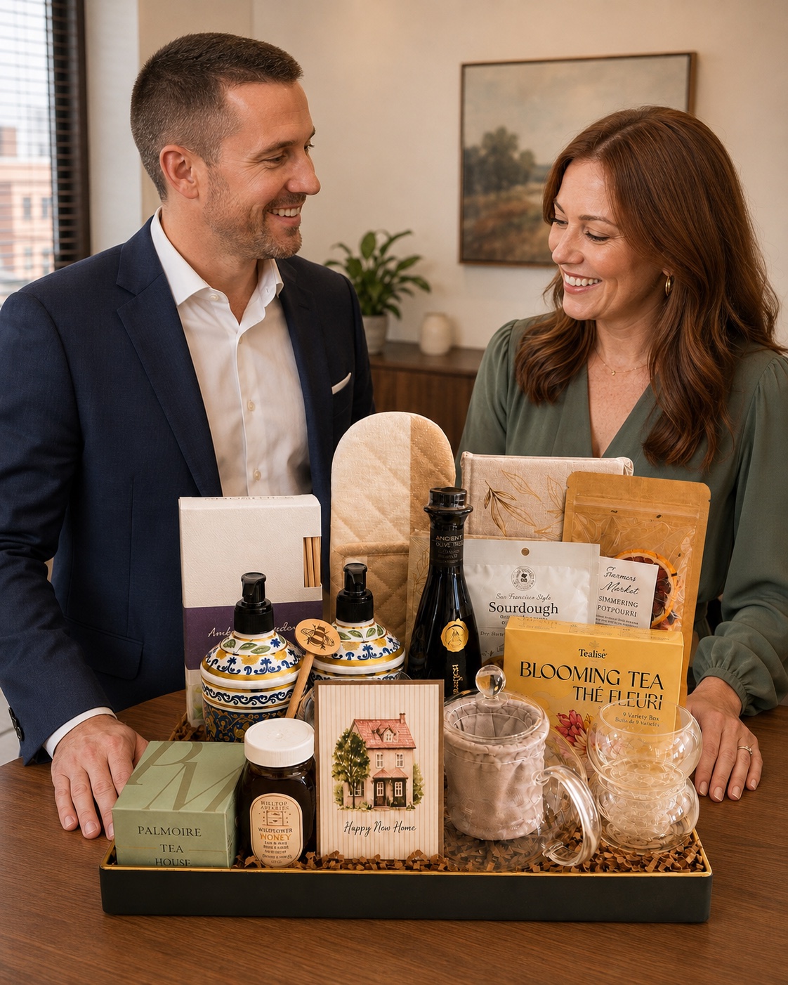Illustrative scene of an agent presenting the Estate Collection to a client in a real estate office